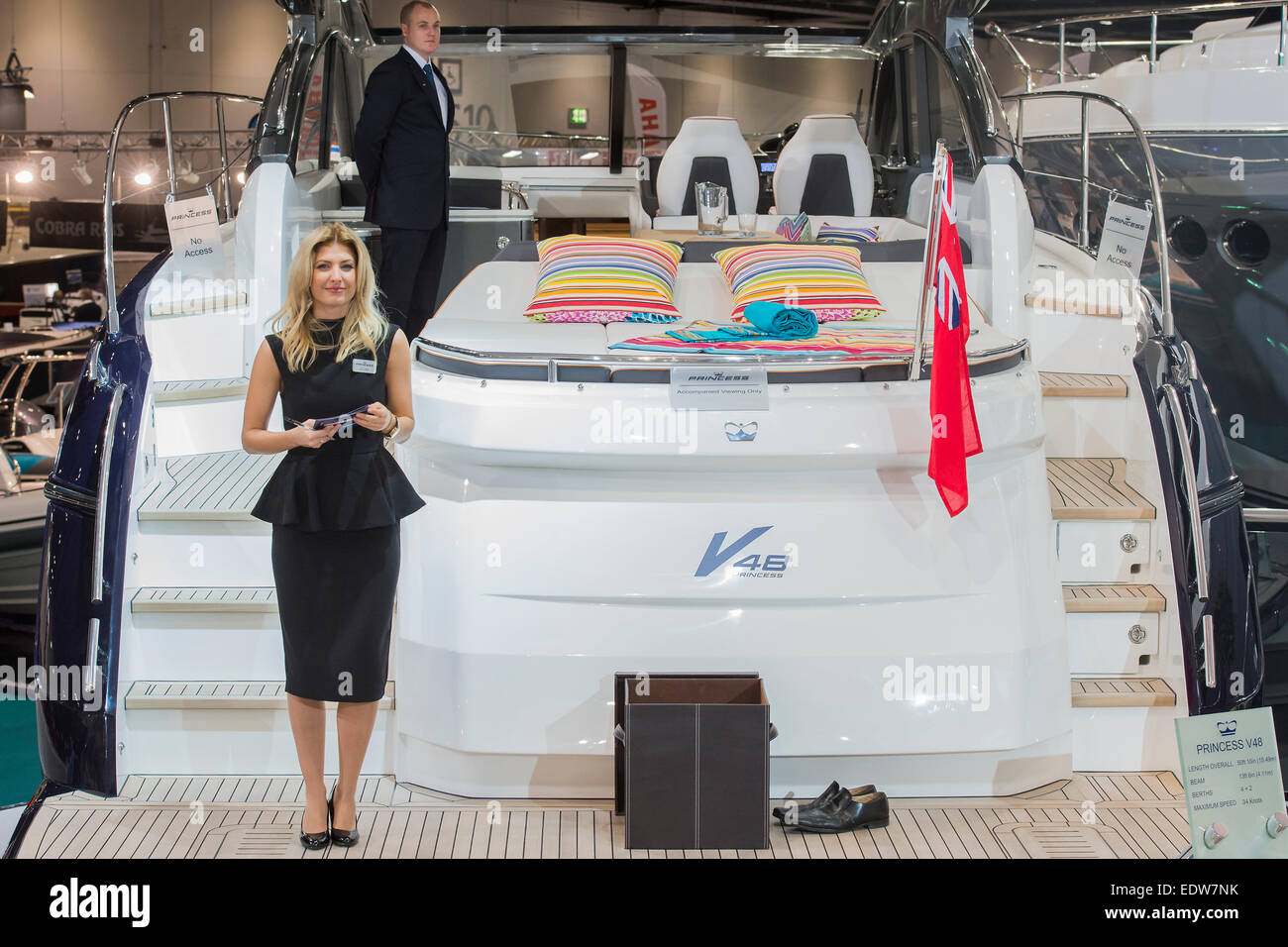 London, UK. 9th January, 2015. The Princess Yachts stand. The CWM FX London Boat Show, taking place 09-18 January 2015 at the ExCel Centre, Docklands, London. 09 Jan 2015. Credit:  Guy Bell/Alamy Live News Stock Photo