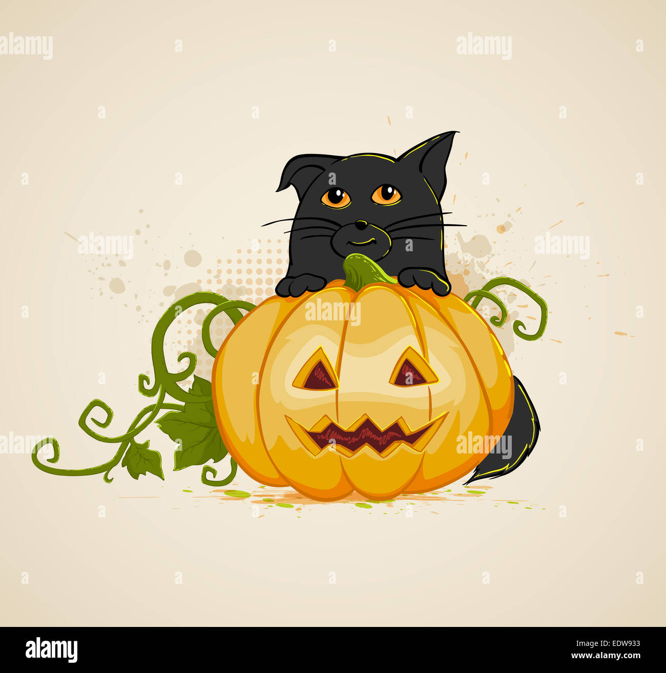 Halloween background with pumpkin and cat Stock Photo - Alamy