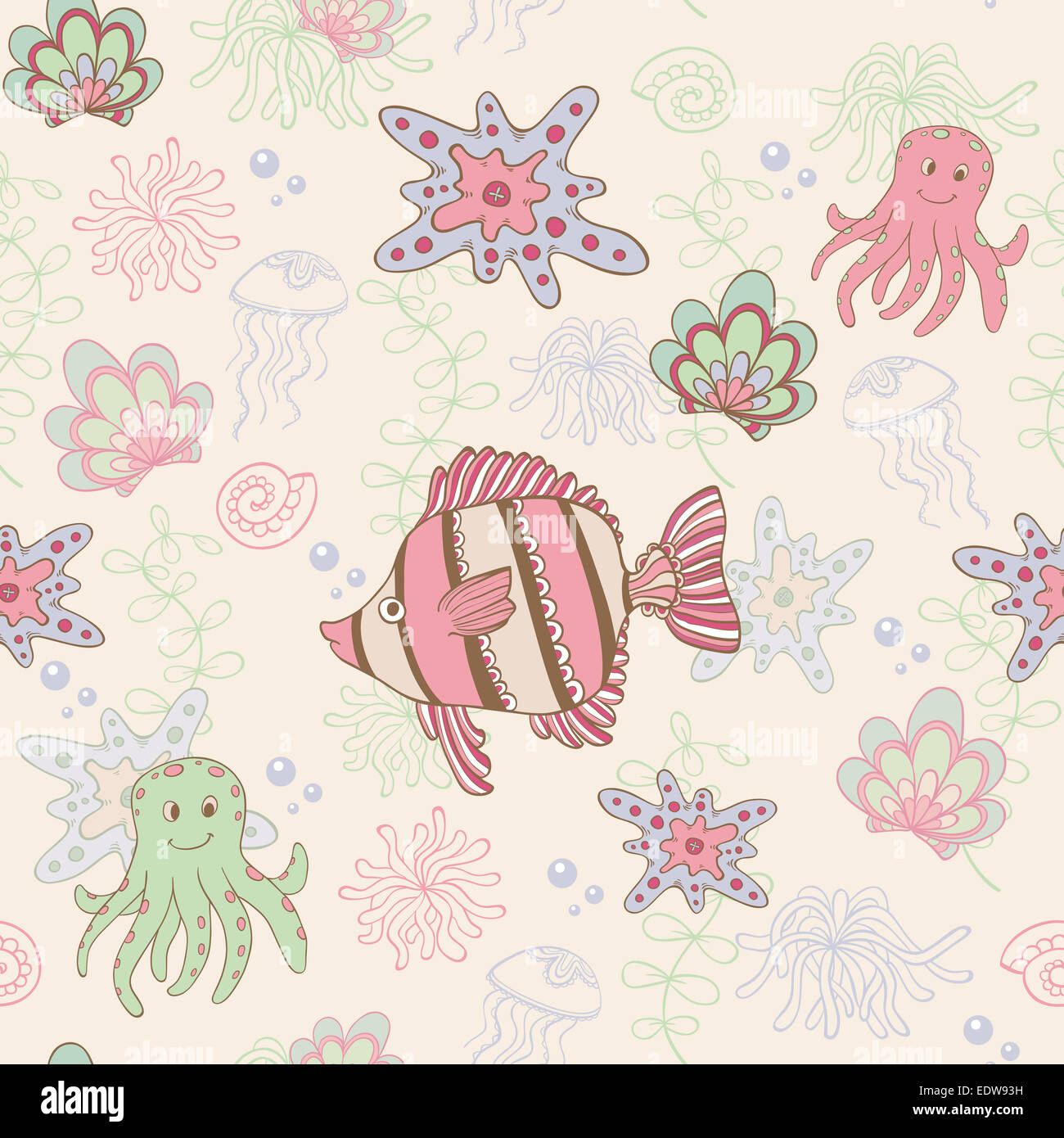 Seamless pattern with fish and octopus Stock Photo - Alamy