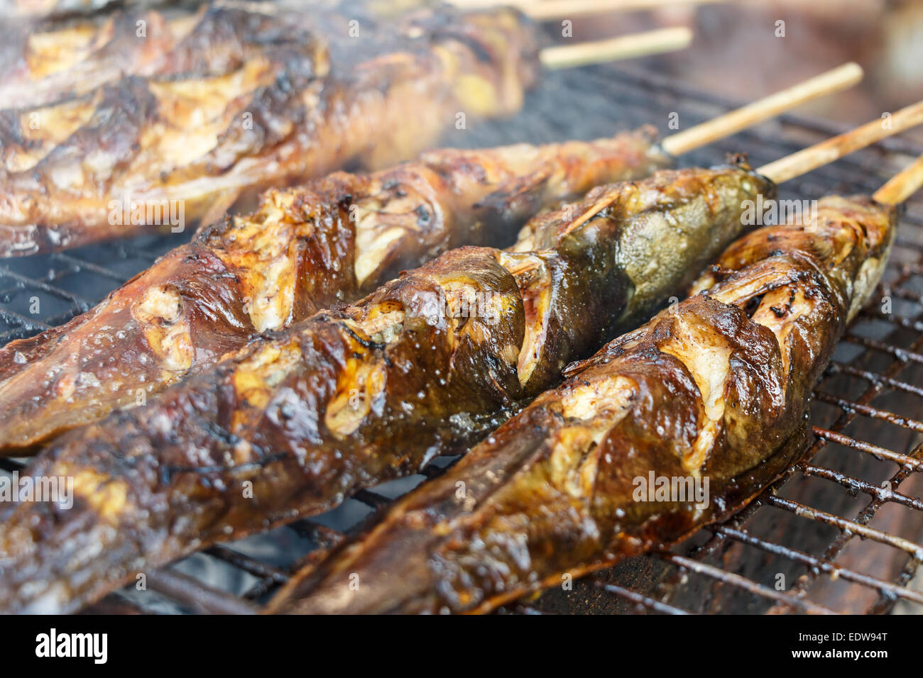 catfishs were roasted on grill (native food in Thailand) Stock Photo