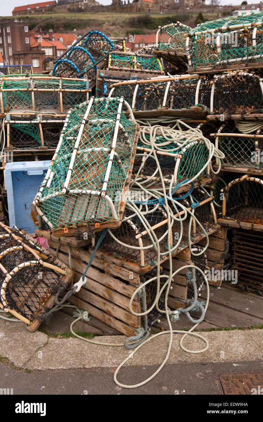 UK, England, Yorkshire, Whitby, New Quay, Lobster pots on the quayside Stock Photo