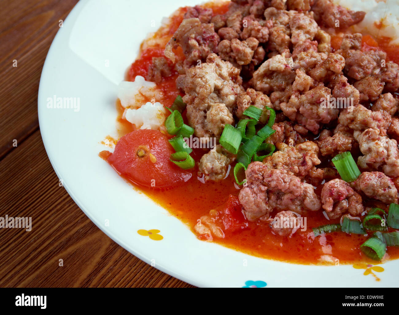 Ali Nazik kebabı - Turkish appetizer of meat, tomatoes and rice Stock Photo