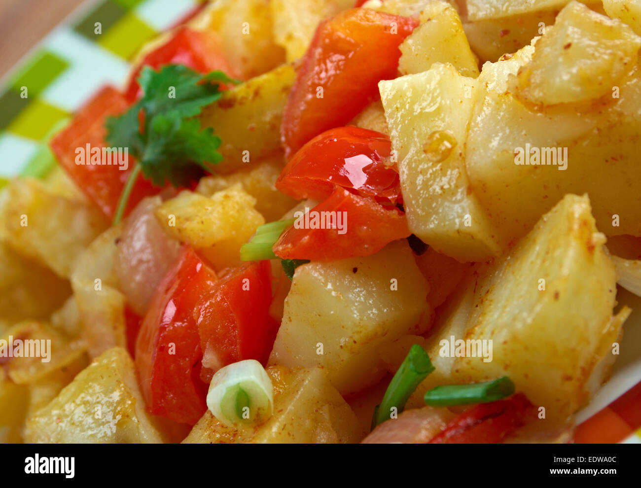 Potatoes O'Brien dish of panfried potatoes along with green and red bell peppers Stock Photo