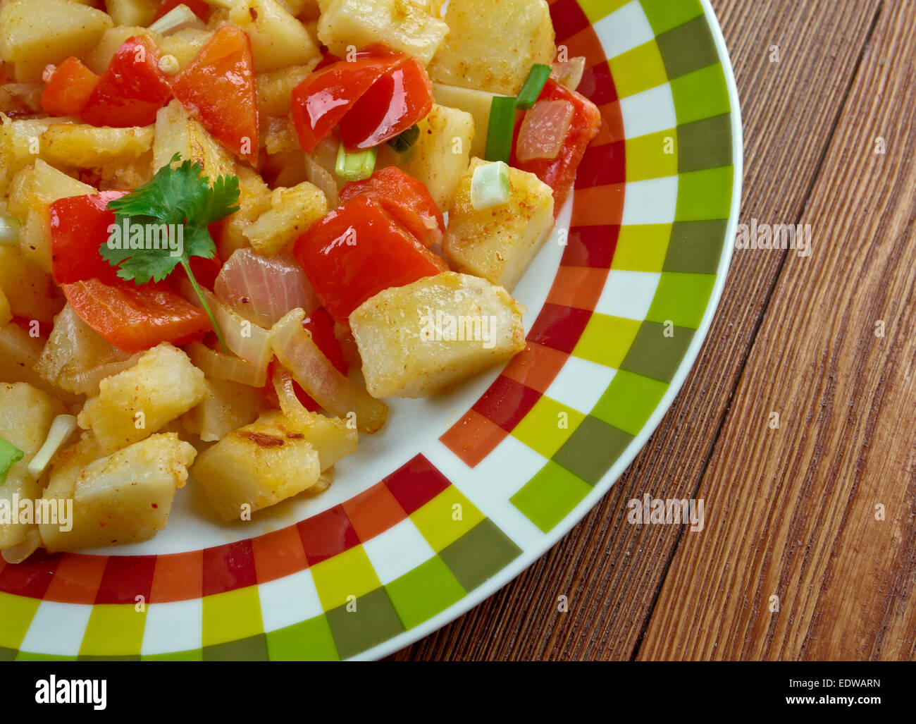 Potatoes O'Brien dish of panfried potatoes along with green and red bell peppers Stock Photo