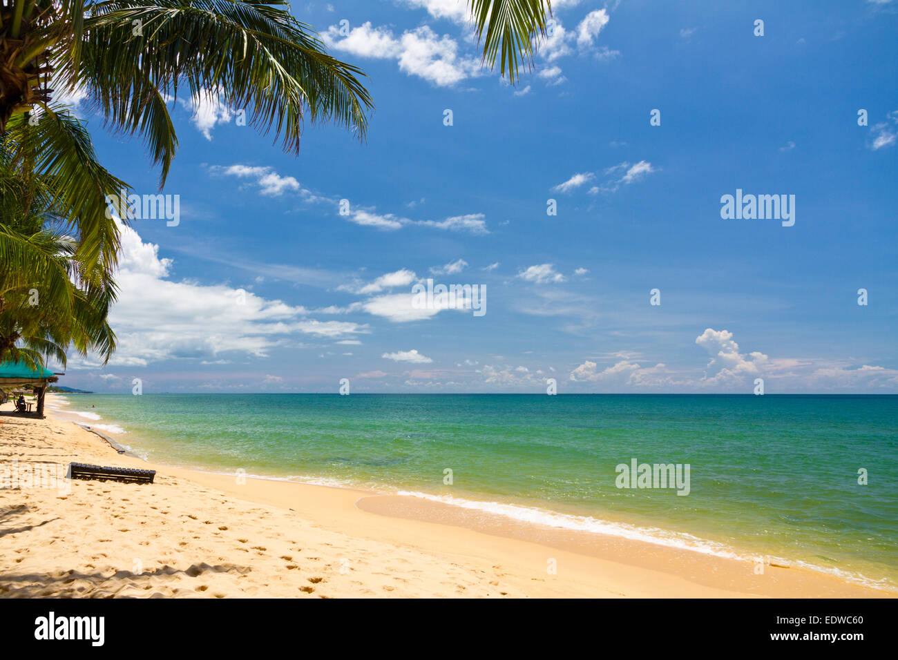 Sand beach with canoes in Phu Quoc close to Duong Dong, Vietnam Stock Photo