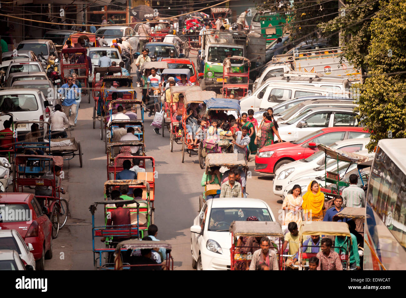 chaotic traffic in Delhi, India, Asia Stock Photo