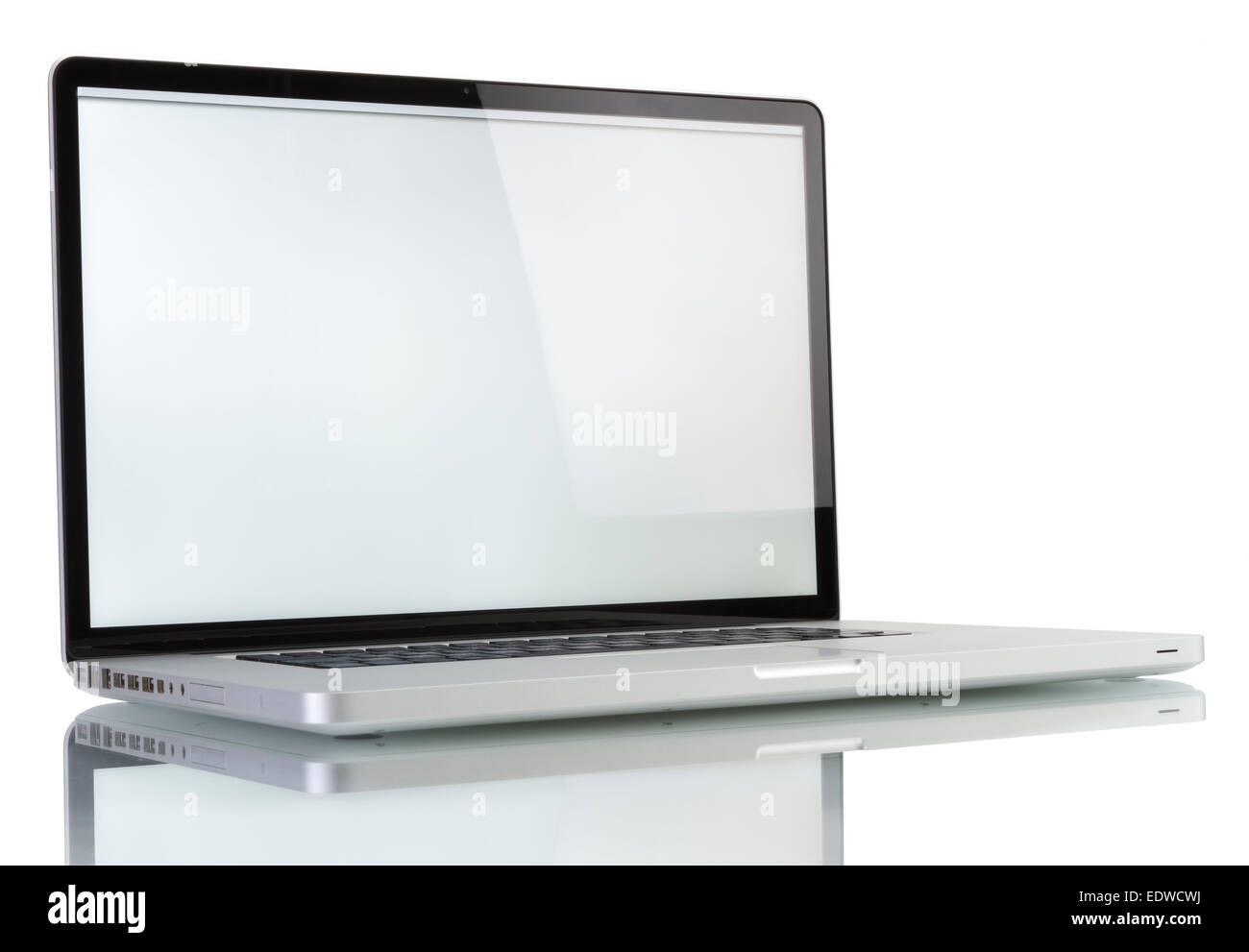 Laptop with blank white screen. Isolated on white background Stock Photo