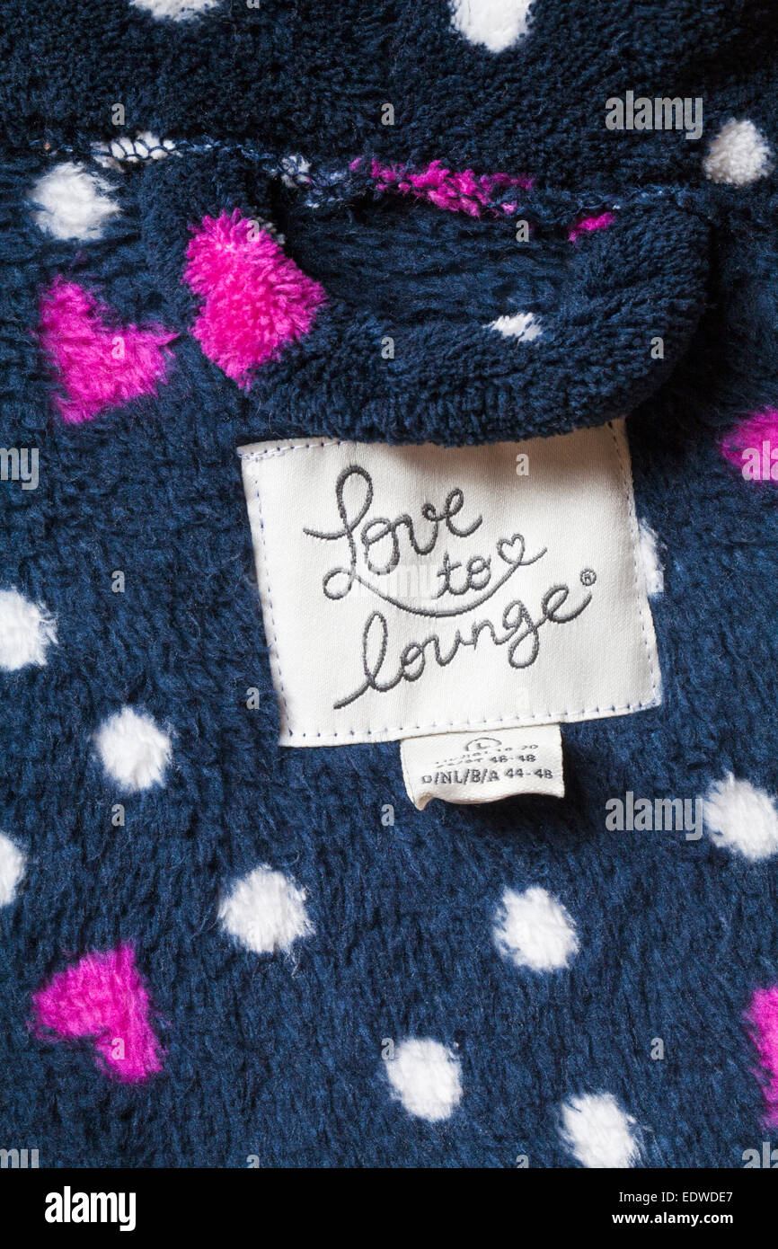 Love to lounge label in dressing gown Stock Photo