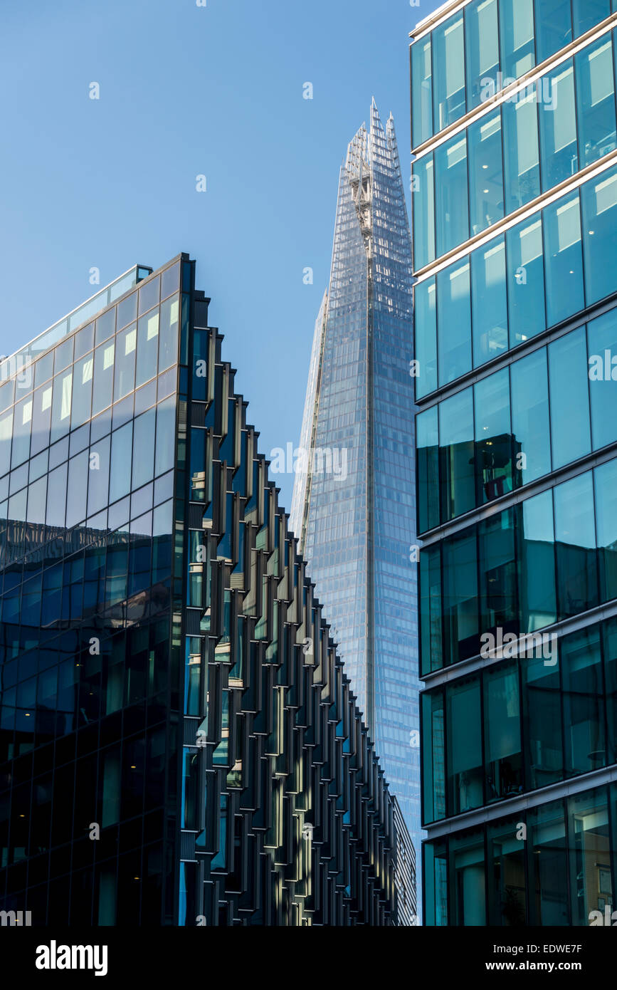 Looking past the offices and buildings of More London to the Shard, south London Stock Photo