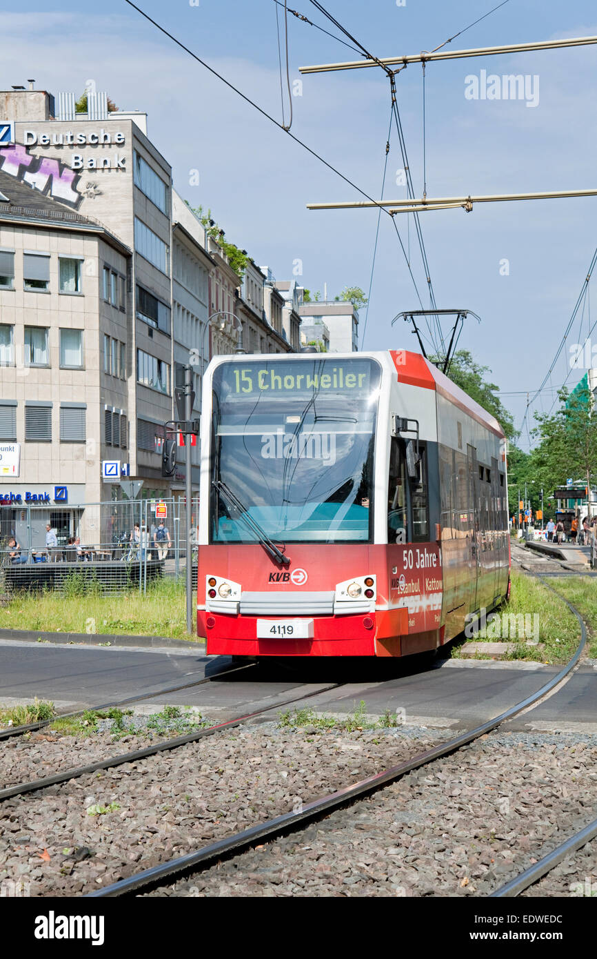 Tram close to Chlodwigplatz Station, Karolingerring, Cologne, Rhine-Westphalia, Germany Stock Photo