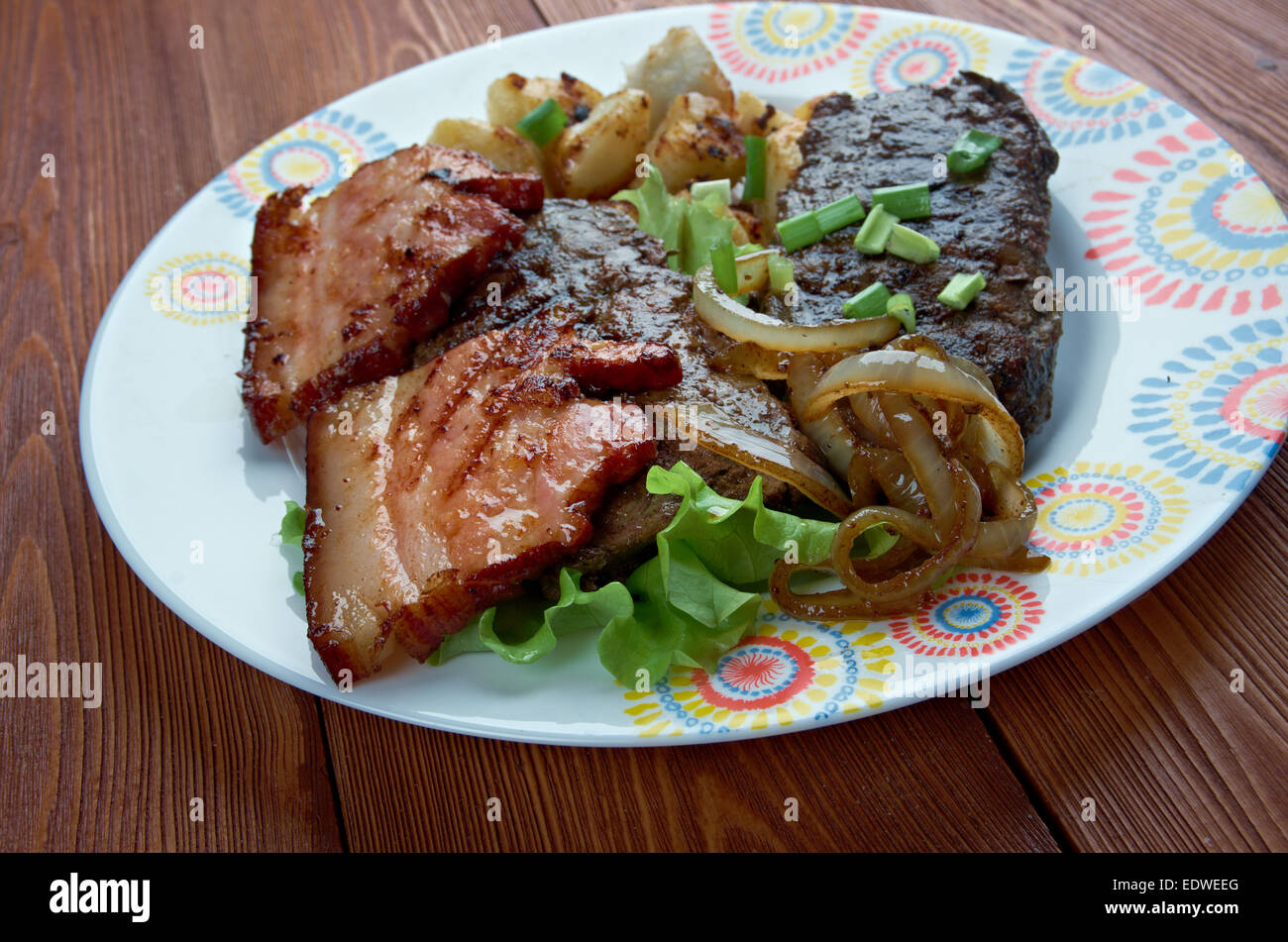 Calf liver and bacon dish containing Grilled calf liver and bacon