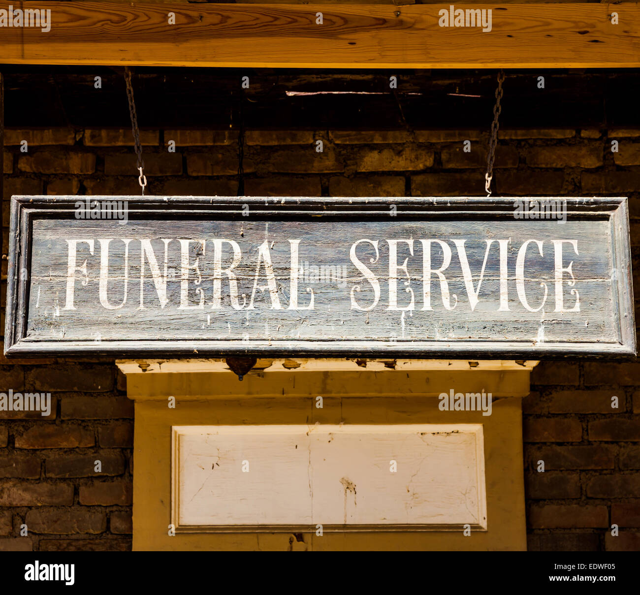 Vintage Funeral Service cartel made of wood. Good for concepts. Stock Photo