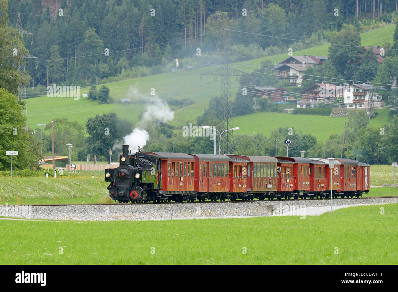Zillertal railway, steam train to Mayrhofen, short before Zell am