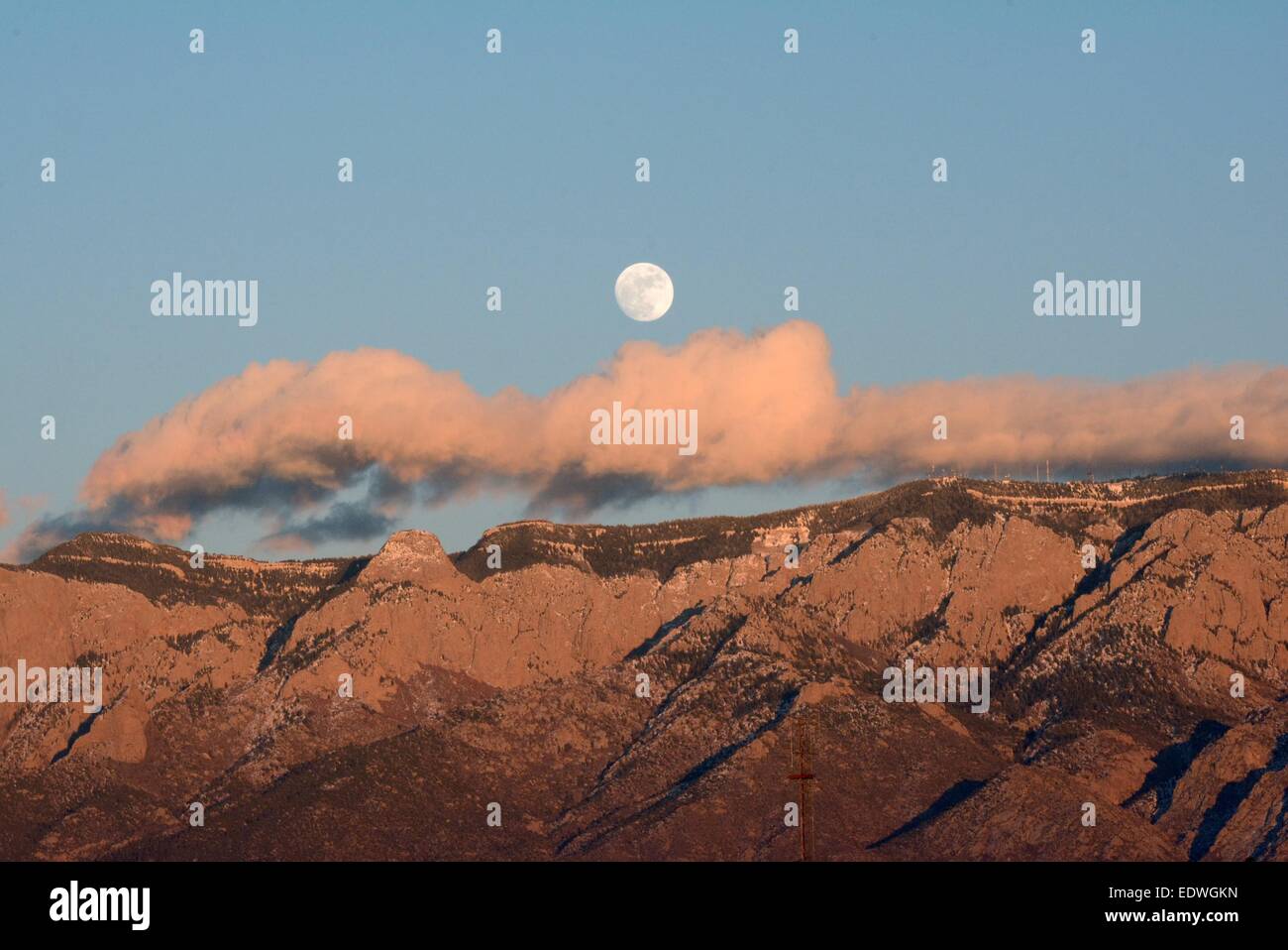 Full moon over the Sandia Mountains Albuquerque, New Mexico - USA Stock Photo