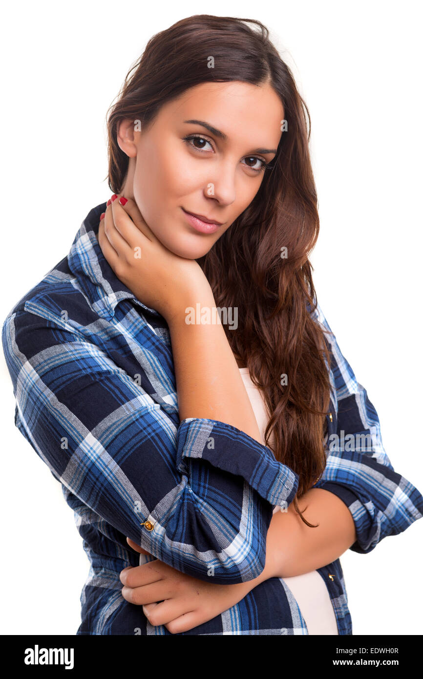 Beautiful young casual woman posing isolated over white Stock Photo - Alamy