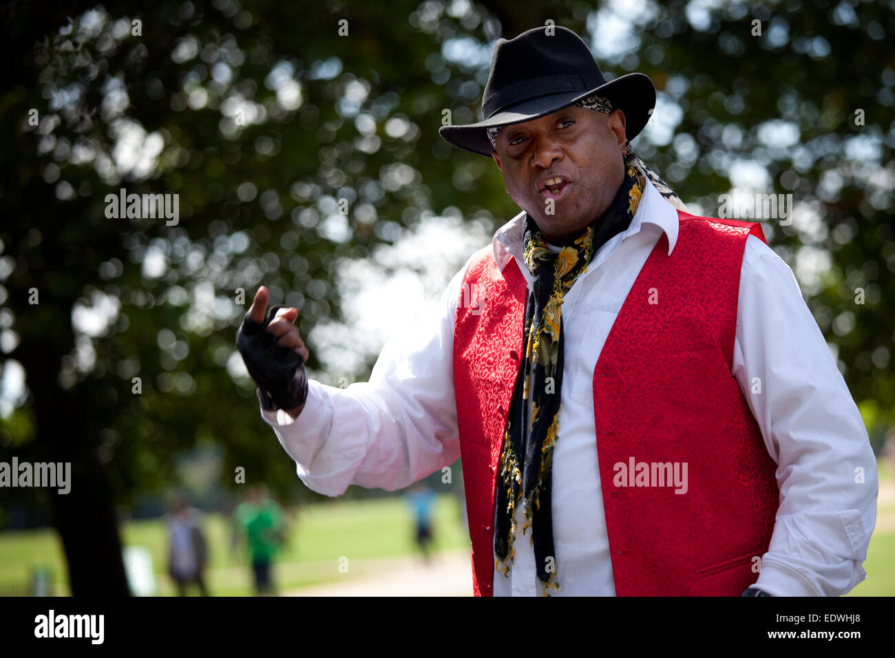 African gentleman putting his views across to the public at Speakers corner Hyde Park London Stock Photo