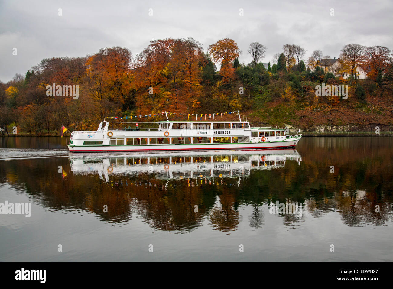 Boat trip on the Baldeney See lake, in fall, Essen, Germany, Stock Photo