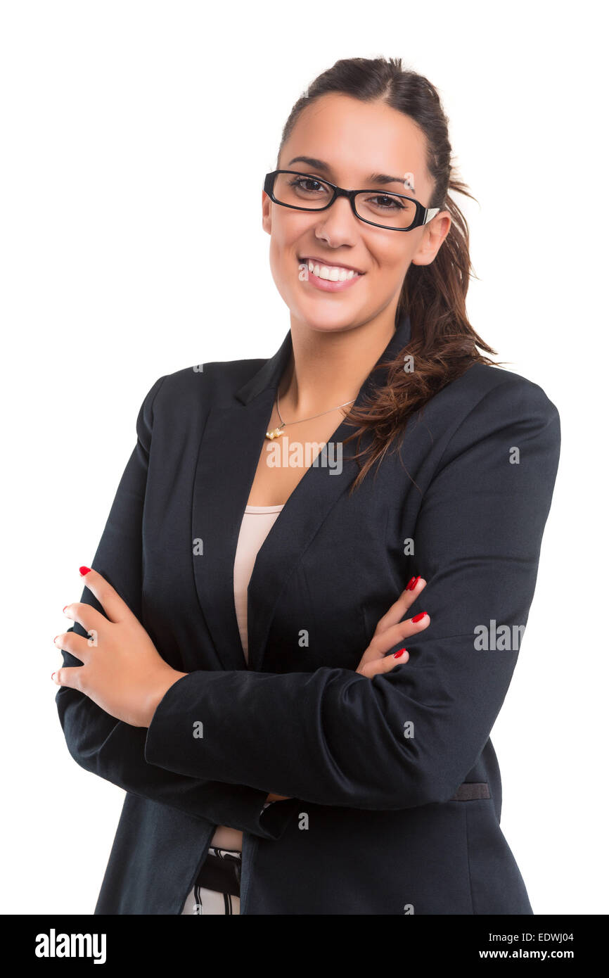 Young beautiful business woman posing isolated Stock Photo - Alamy