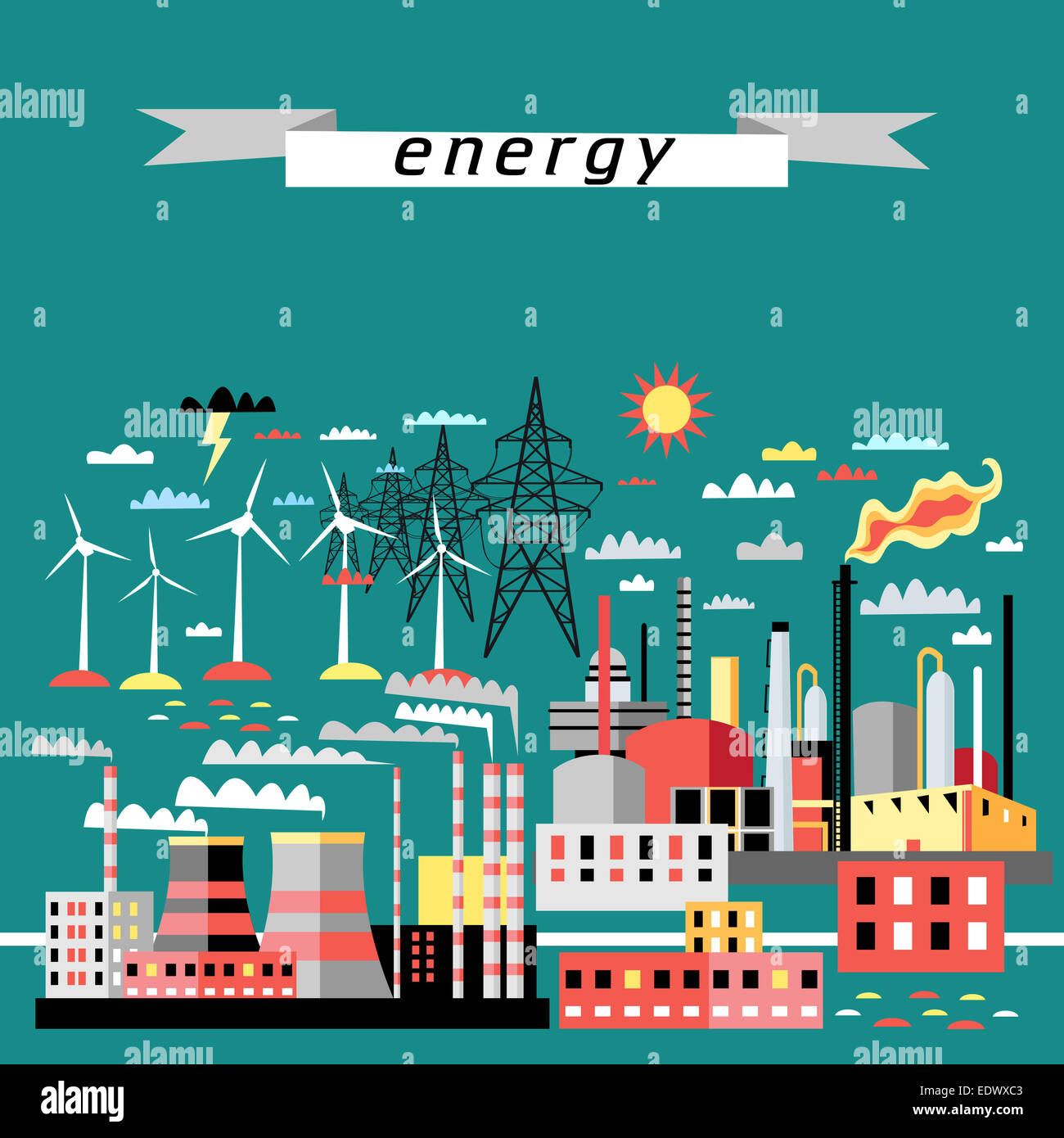 Industry background with industrial power plants and petrochemical