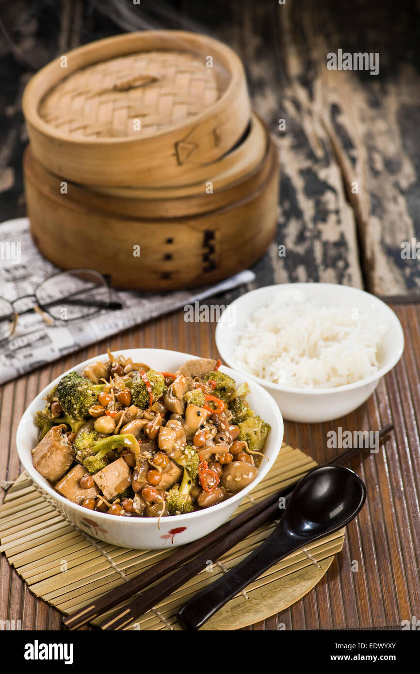 stir fried vegetables in a chinese wok Stock Photo