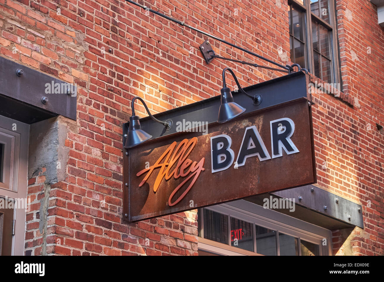 Alley Bar sign in 'The Alley', in Montgomery Alabama's premiere entertainment district. Stock Photo