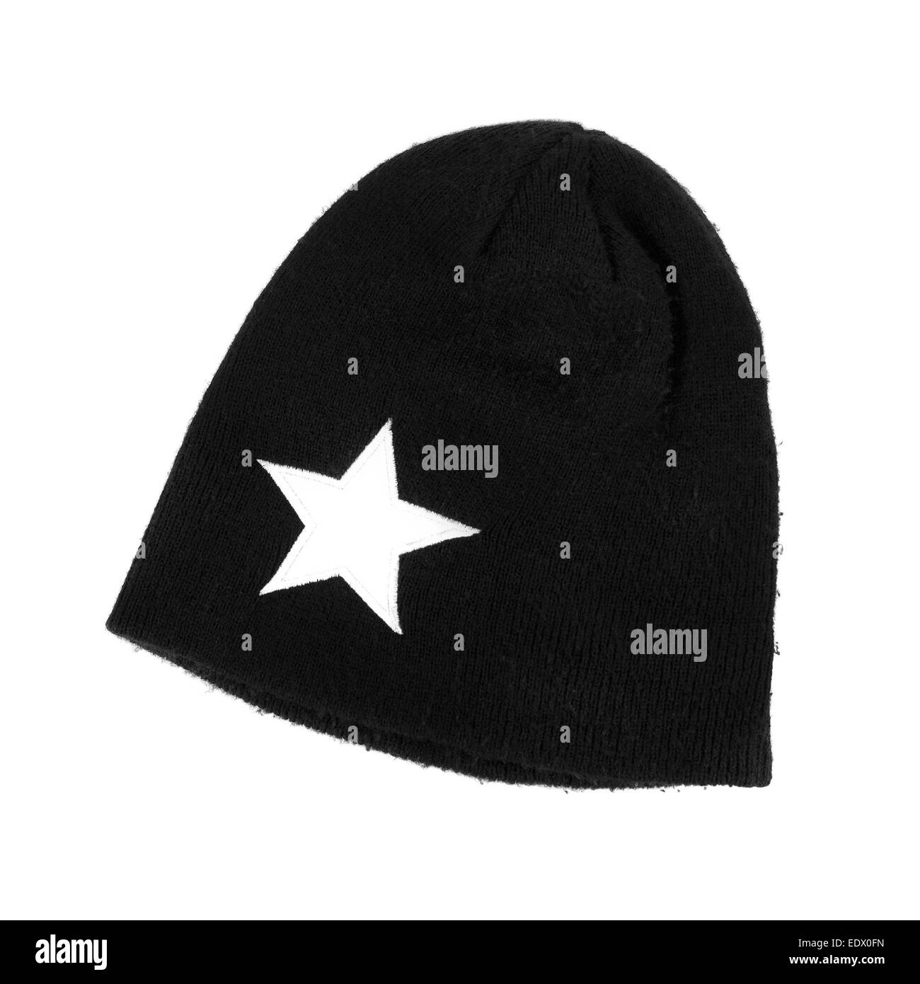 Black autumn sports cap with a star on a white background. Stock Photo