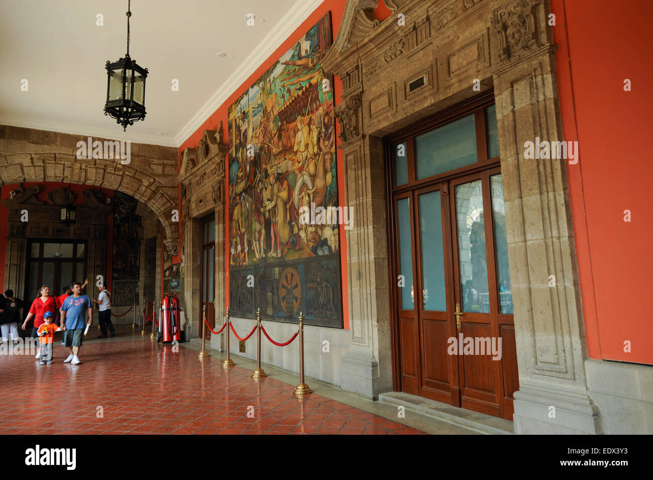 Diego Rivera mural at the National Palace in Mexico City, Mexico. Paintings showing life in ancient Mexico. Stock Photo