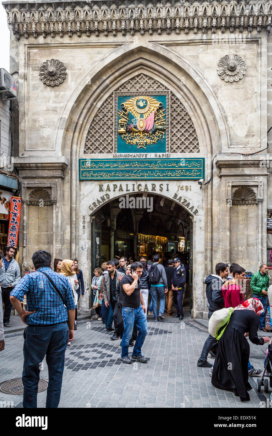 People at the entrance to the Grand Bazaar in Sultanahmet, Istanbul, Turkey, Eurasia. Stock Photo