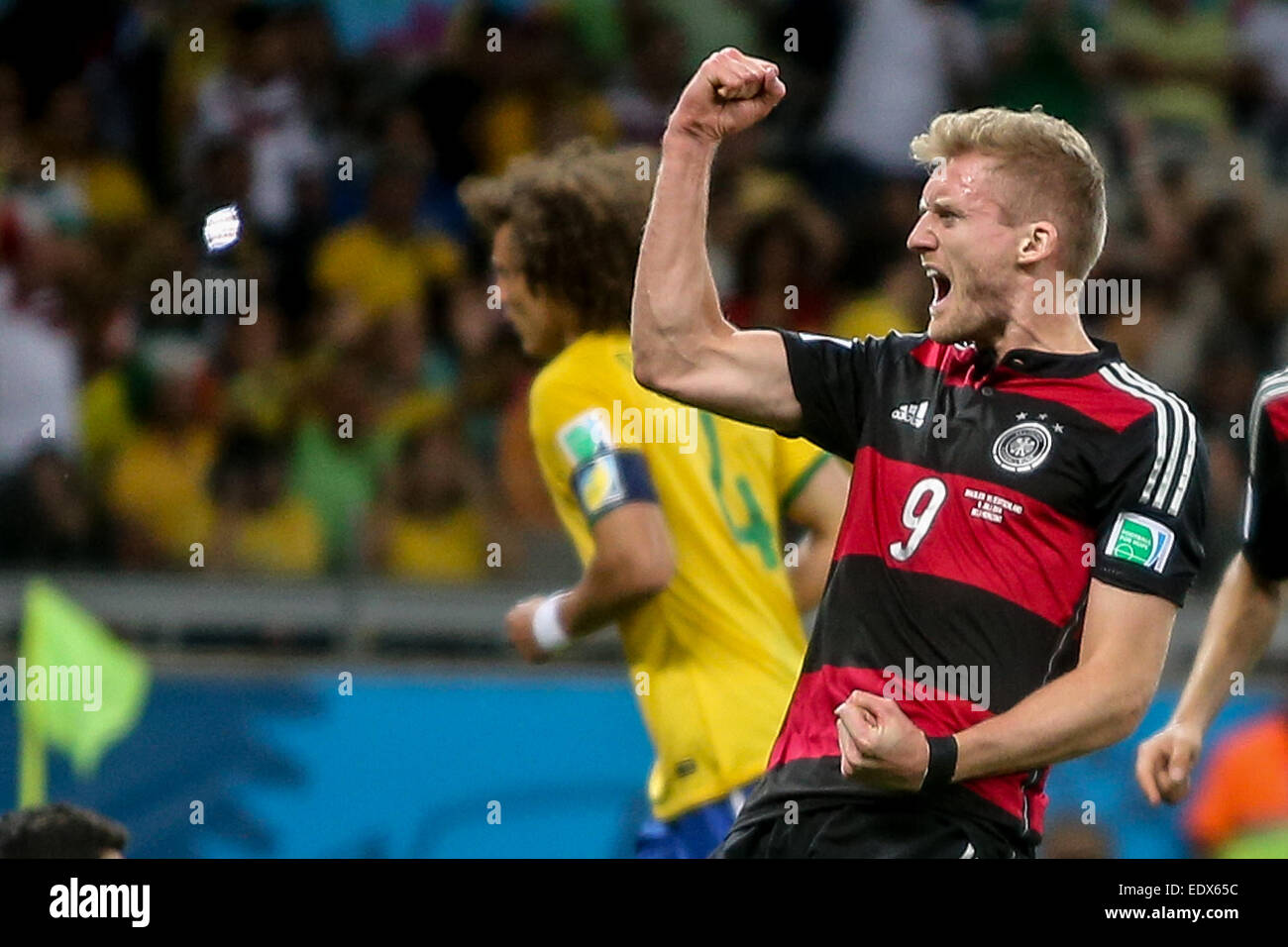 2014 FIFA World Cup semi-final match - Brazil v Germany (1-7) held at Belo Horizonte  Featuring: Andre Schurrle Where: Belo Horizonte, Brazil When: 08 Jul 2014 Stock Photo