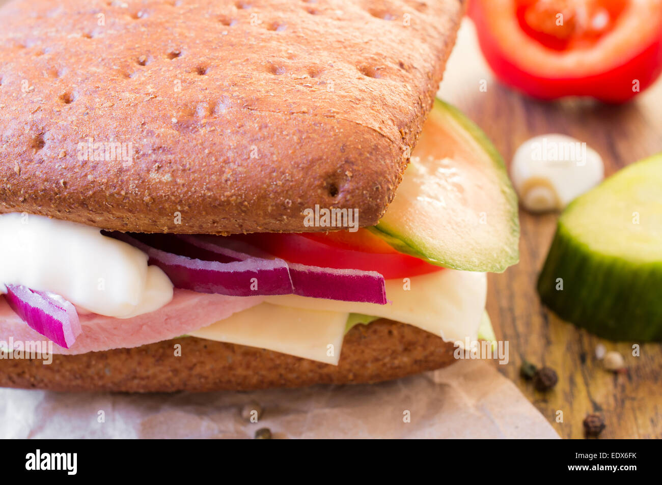 Samich Sandwich with ham, cheese, lettuce and pickles Stock Photo - Alamy