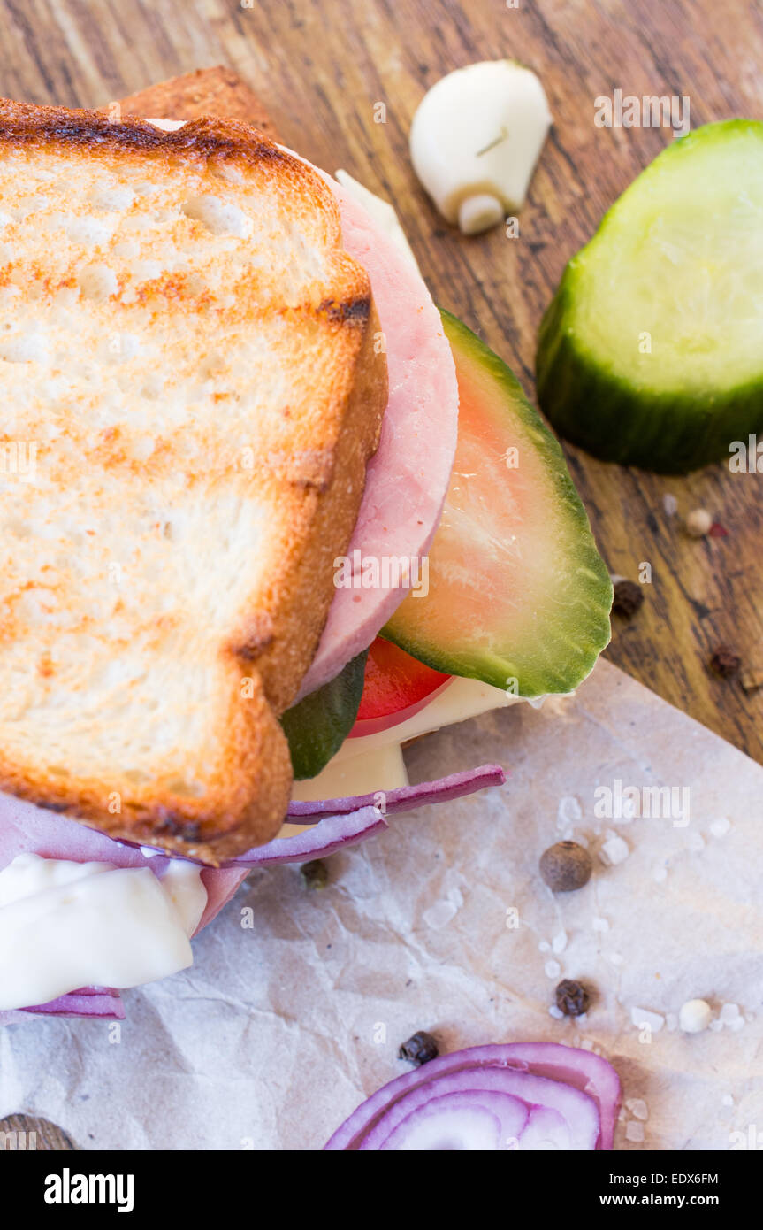 Sandwich with ham, cheese, lettuce and pickles Stock Photo Alamy