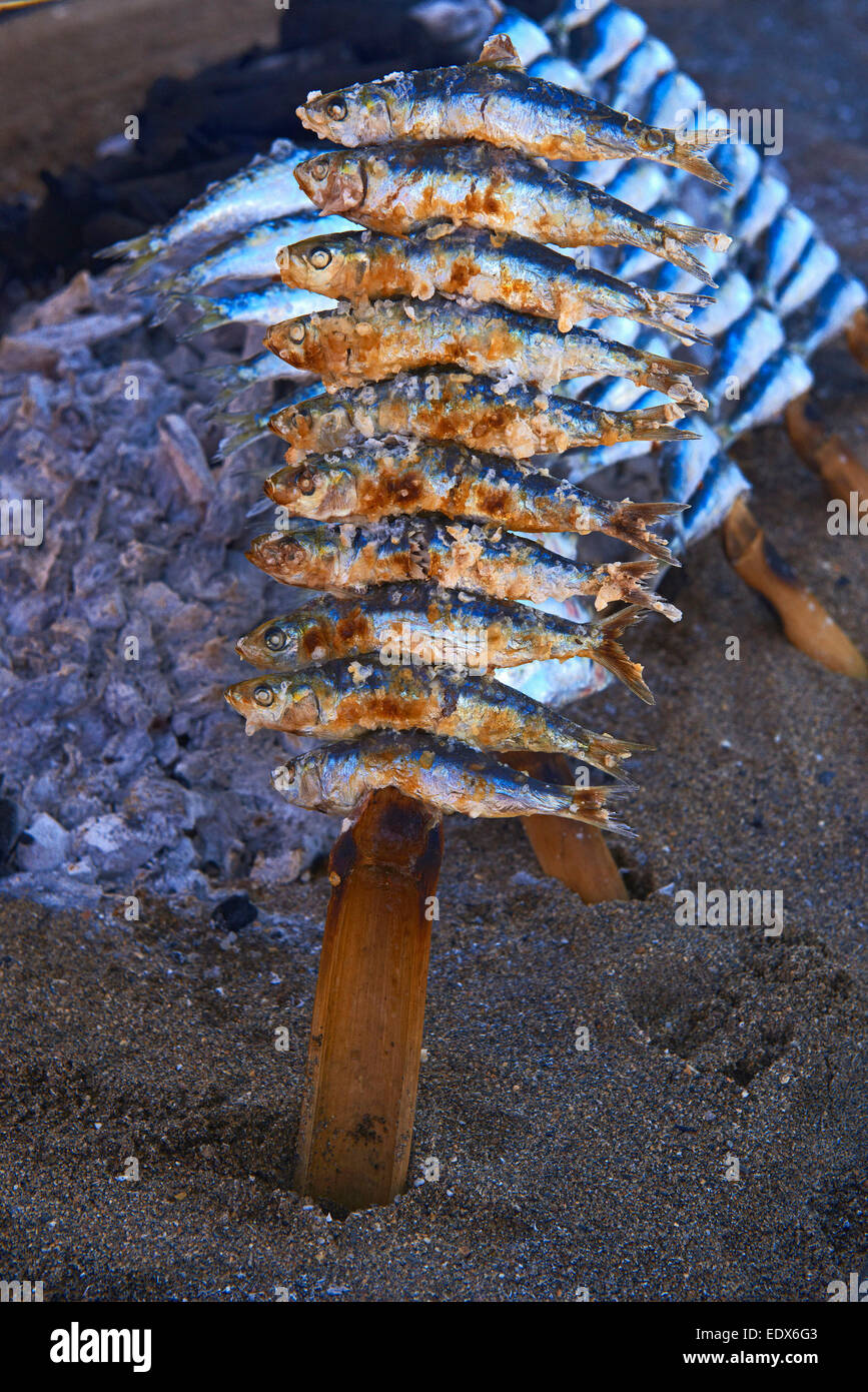 Benalmadena, Grilled sardines, Espeto de Sardinas, Malaga Stock Photo