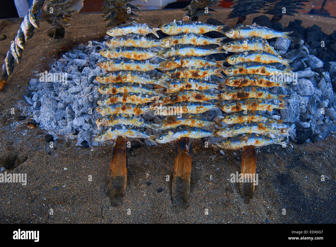 Benalmadena, Grilled sardines, Espeto de Sardinas, Malaga Stock Photo
