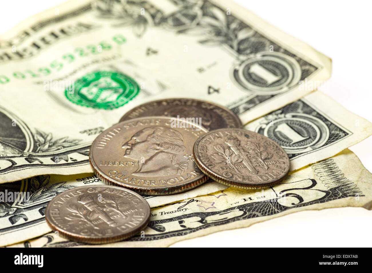 American Dollar notes and coins Stock Photo