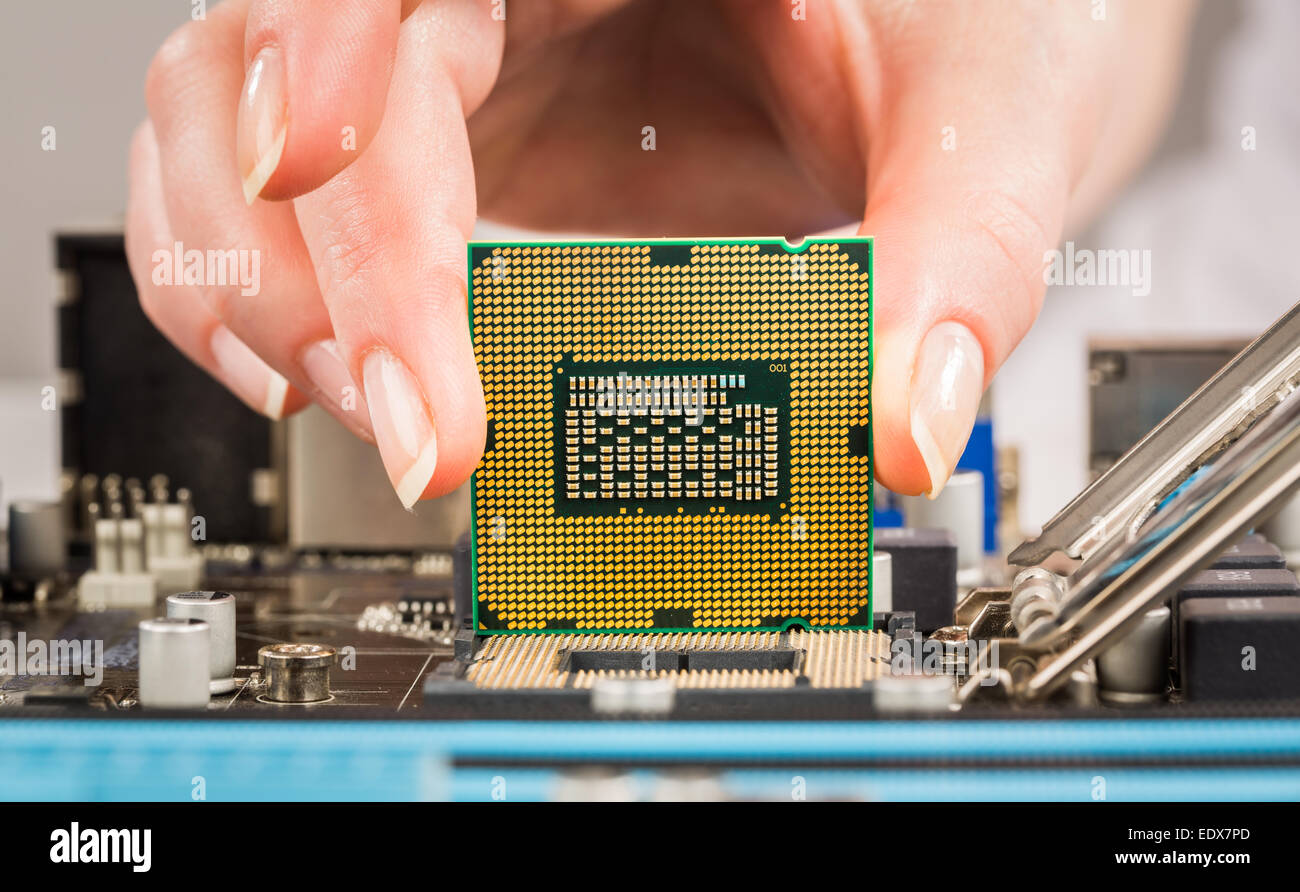 Modern processor and motherboard for a home computer Stock Photo