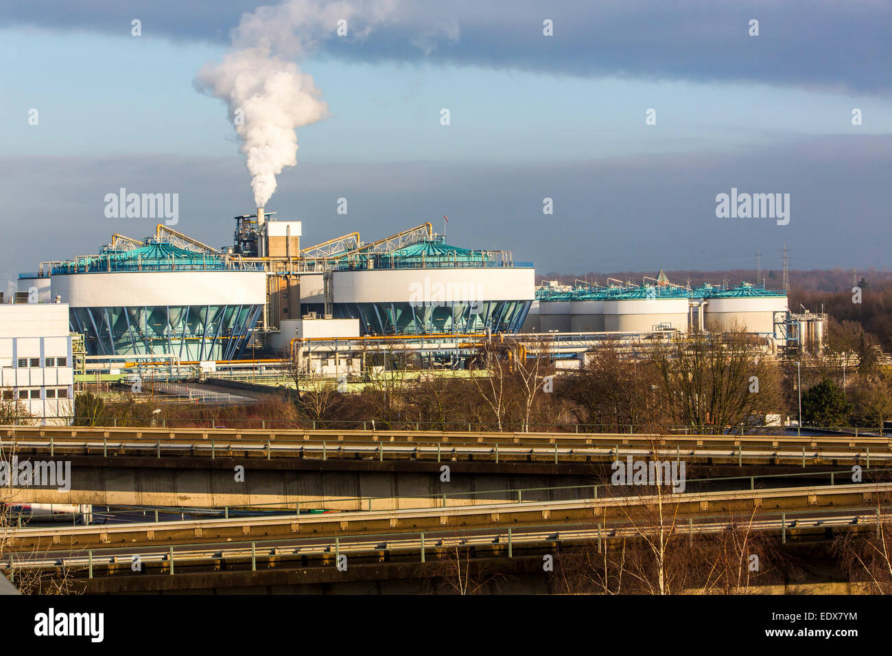 Currenta disposal center at Bayer Leverkusen Chempark - Bürrig, sewage treatment plant to treat the waste water Stock Photo