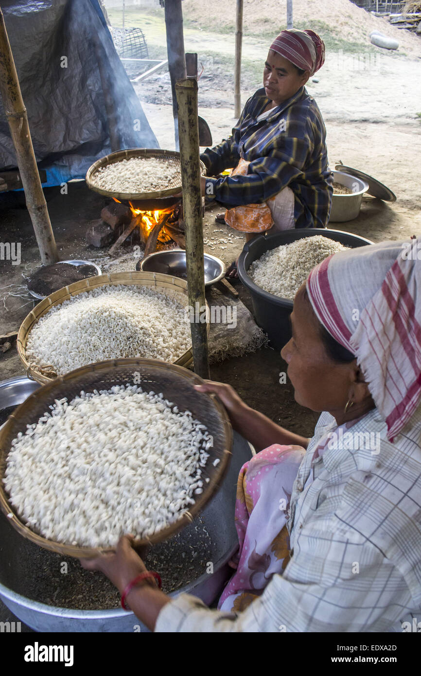 Sivasagar, Assam, India. 11th Jan, 2015. Women prepares 'Hurum' - a ...