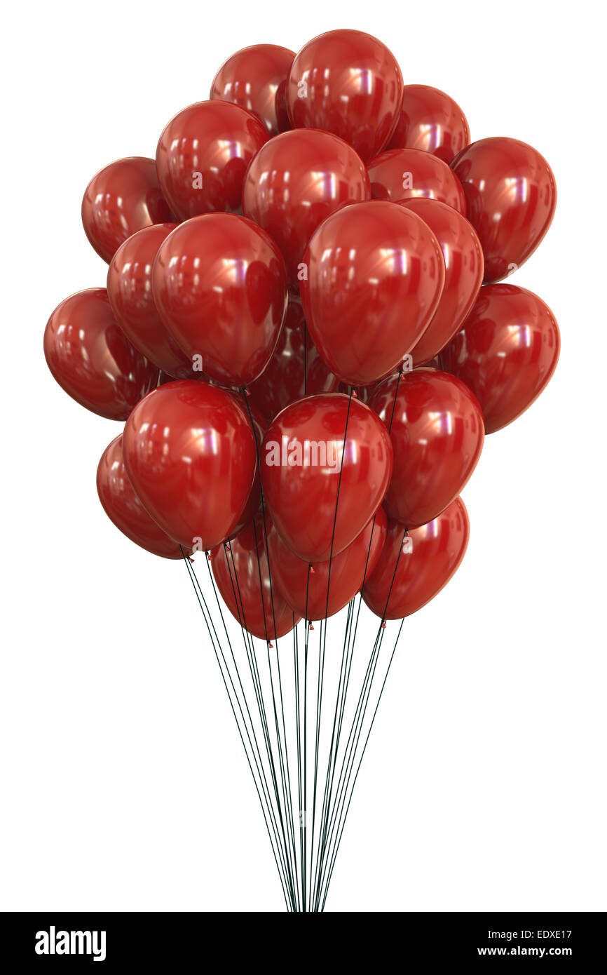 Balloons flying trapped by wires on white background. Clipping path included. Stock Photo