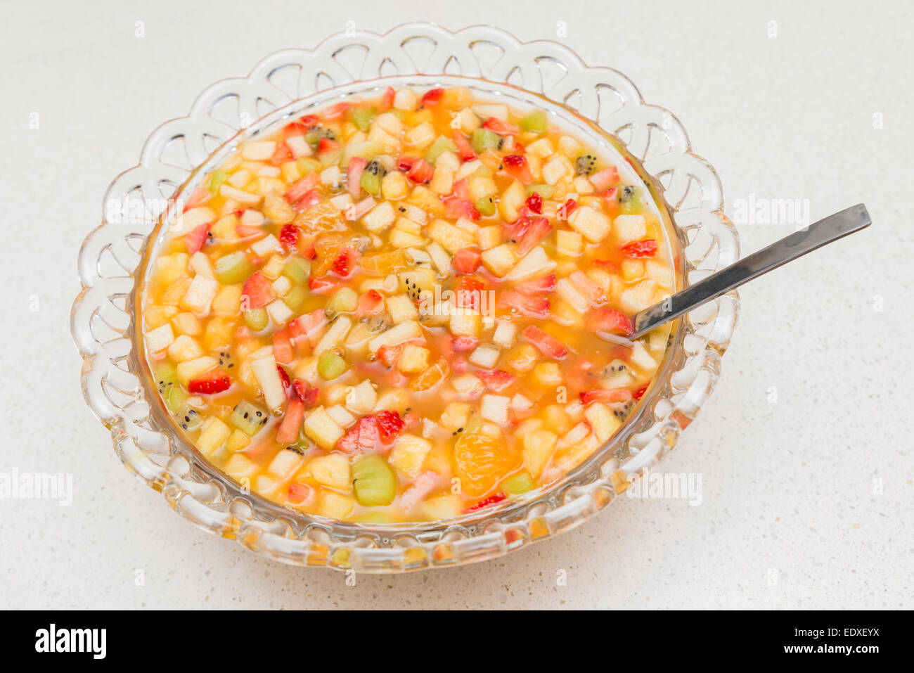 fruit salad of various kinds on a plate decorated Stock Photo
