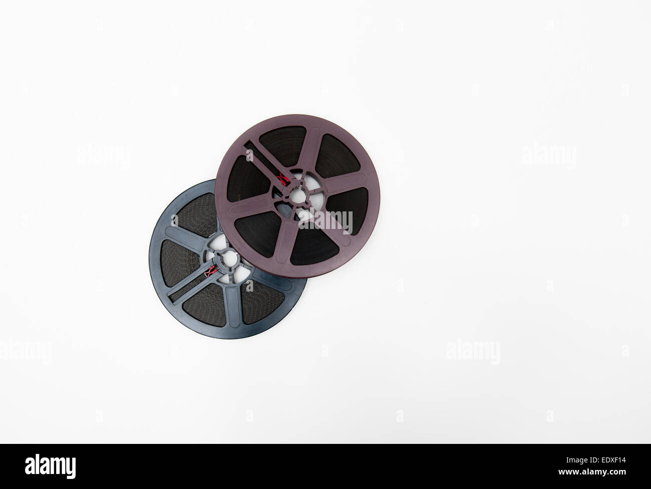 Couple of 8mm reels grey and purple isolated on white background Stock Photo