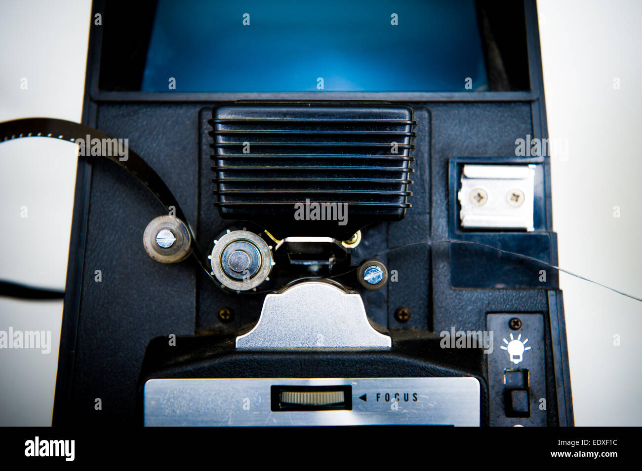 8mm editing machine detail with film, vintage color effect Stock Photo