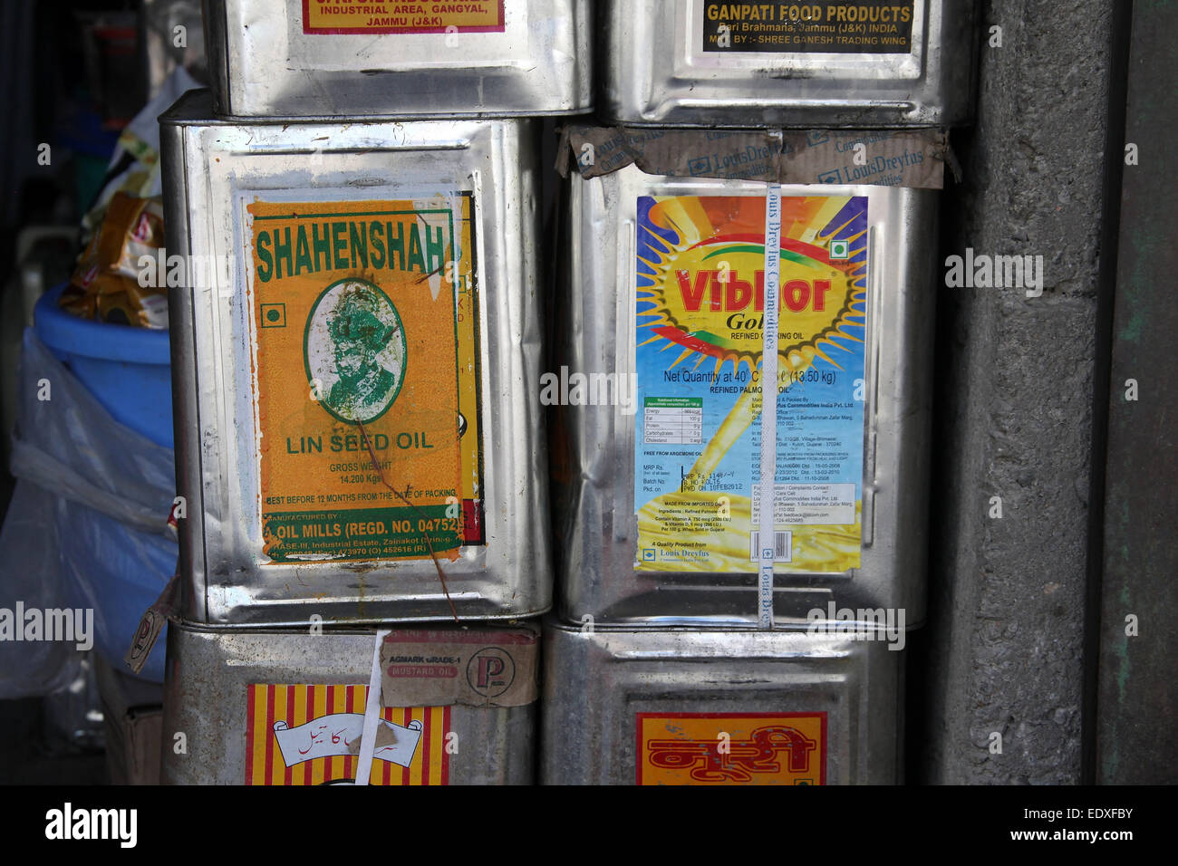 Tins of cooking oil for sale in northern India Stock Photo Alamy