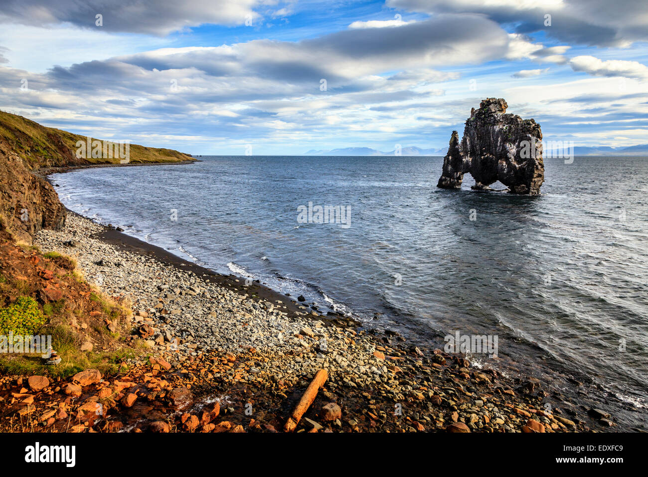 Hvitserkur or dinosaur rock off the shore of Vatnsnes peninsula in Northwestern Iceland Stock Photo