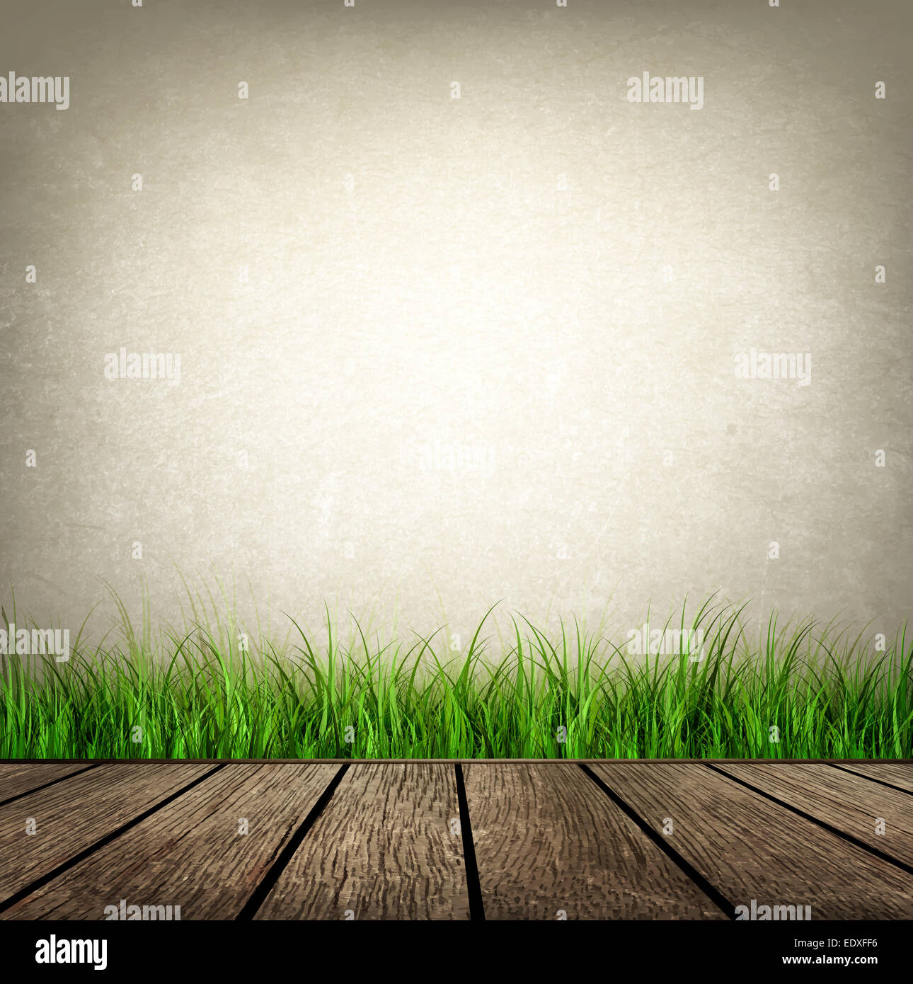Design Background With Wooden Floor And Grass Stock Photo - Alamy
