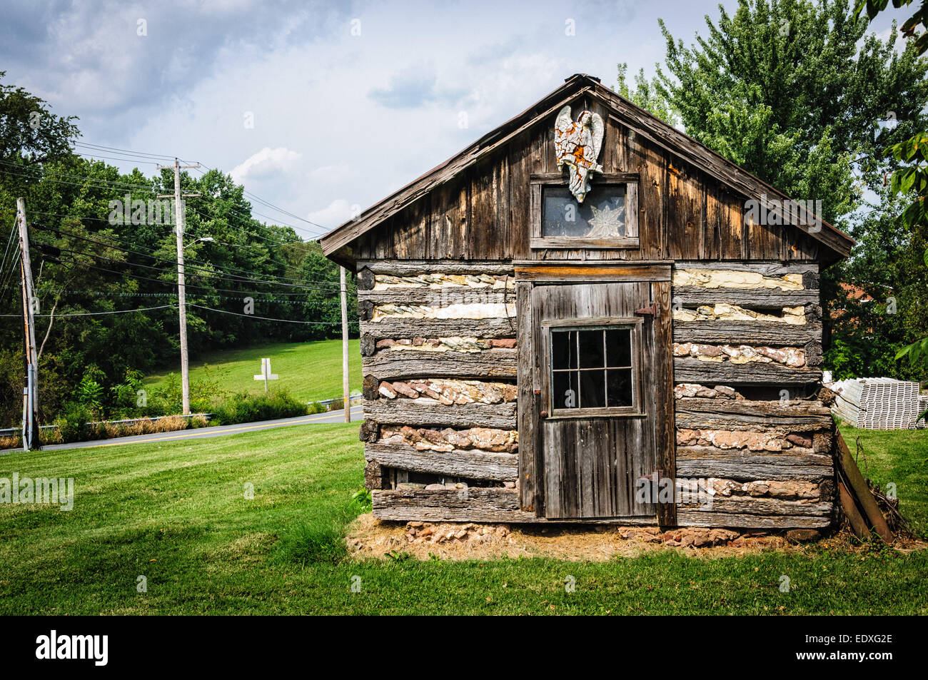 Log Cabin Chapel, Beallsville, Maryland Stock Photo