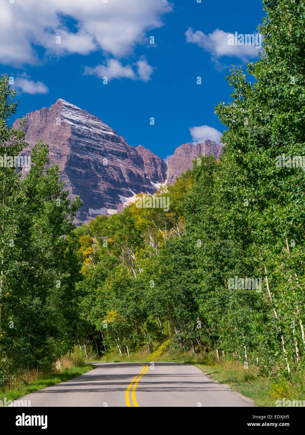 Maroon Bells Road in the Rocky Mountains outside Aspen Colorado Stock Photo