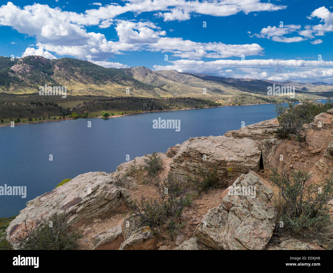 Horsetooth Reservoir at an elevation of 5,420 feet located west of Fort Collins Colorado Stock Photo