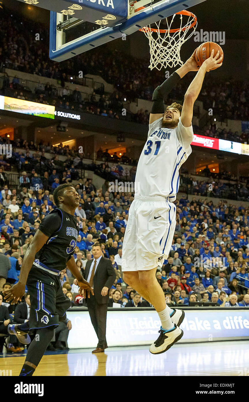 Omaha, NE USA. 10th Jan, 2015. A 2nd half dunk by Creighton Bluejays ...