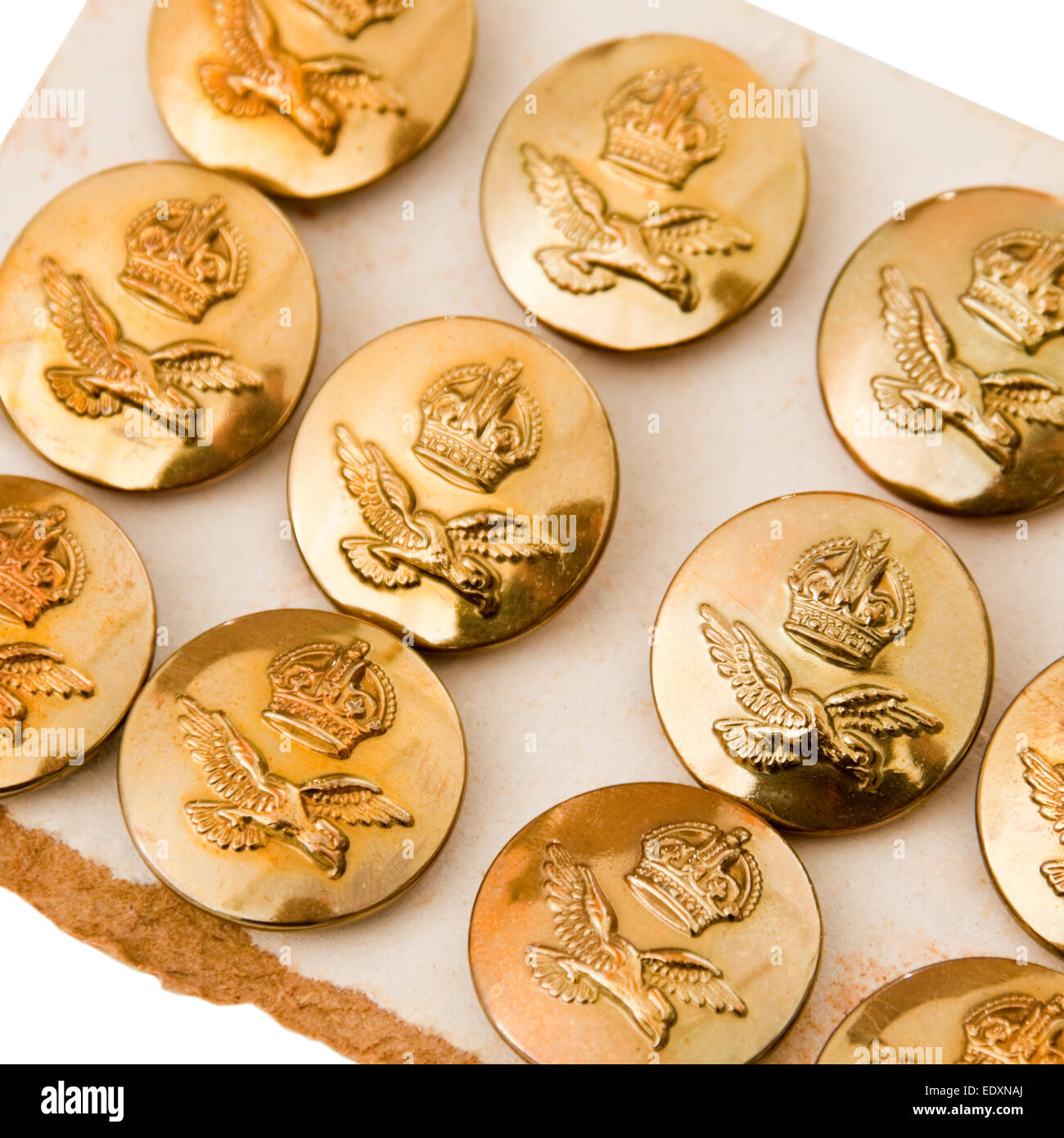 Selection of vintage British Royal Air Force (RAF) uniform buttons, made by Buttons Ltd in Birmingham, England Stock Photo