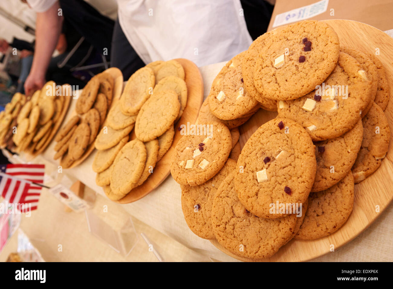fresh large cookies on a specialty artisan stall at a craft market Stock Photo